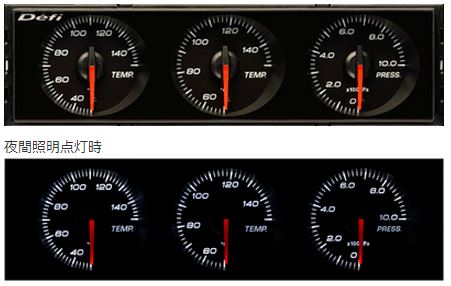 Defi Meter Defi DIN-Gauge (ディンゲージ) 右傾斜タイプ (右ハンドル車向け) 黒文字板 指針色：赤 目盛り色：白 夜間照明色：白