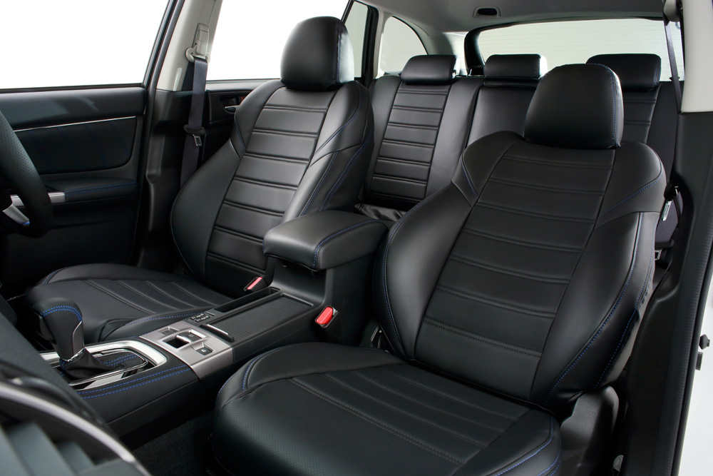 DAMD レヴォーグ VM A～C型 プレミアムフィットシートカバー ブラックレザーｘブルーステッチ ★適合:1.6GT-S EyeSight/2.0GT-S EyeSight※本革車/カーゴトレイマット装着車適合不可