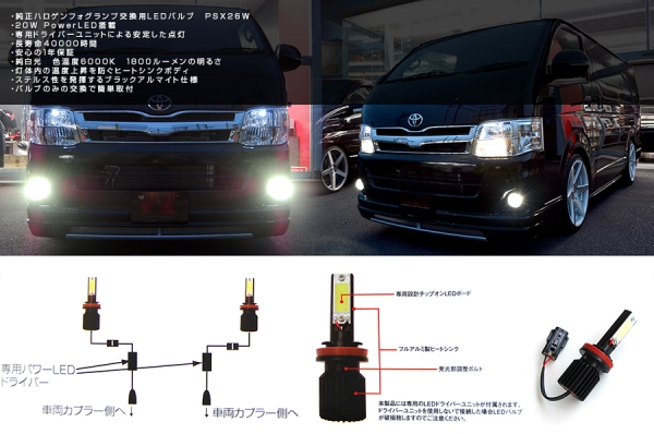 ESPRIT PREMIERE ハイエース 200系 4型 標準ボディ (13.12-) LEDバルブ LEDION PSX26W 2個セット